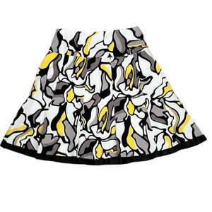 WeiSheng yellow/blk/wht pattern lined with black trim mini skirt women size L